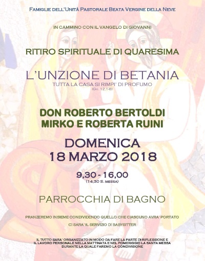 Volantino Ritiro di Quaresima 2018 a Bagno dom 18 marzo