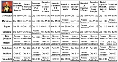 Schema messe nel periodo avvento-Natale